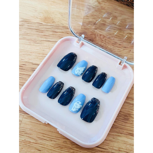Navy Blue Butterfly Nail Set Size M/1