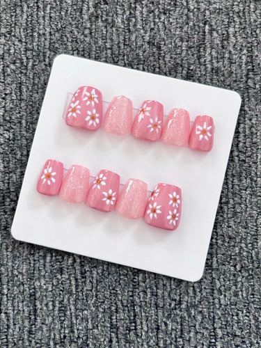 Pink Floral Nail Set All Sizes