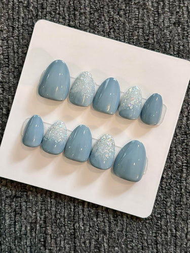Glittering in Blues Press on Nail Set All sizes