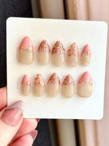 Pink rose Press On Nail Set Size XS/3