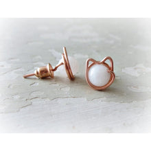 White Agate Copper Cat Stud Earrings
