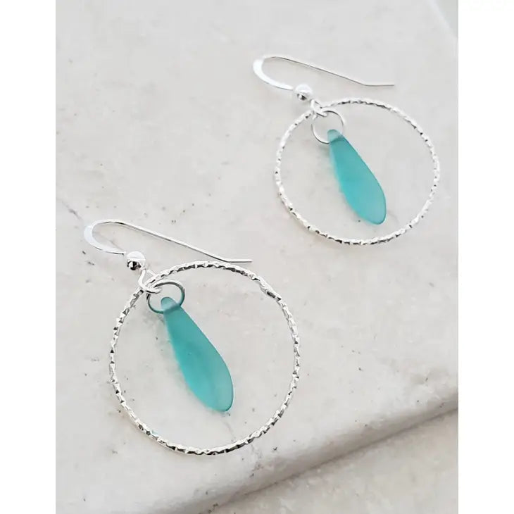 Silver Turquoise Sea Glass Earrings