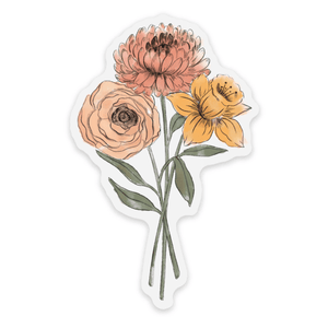 Clear Daffodil and Chrysanthemum Sticker, 3x2in.