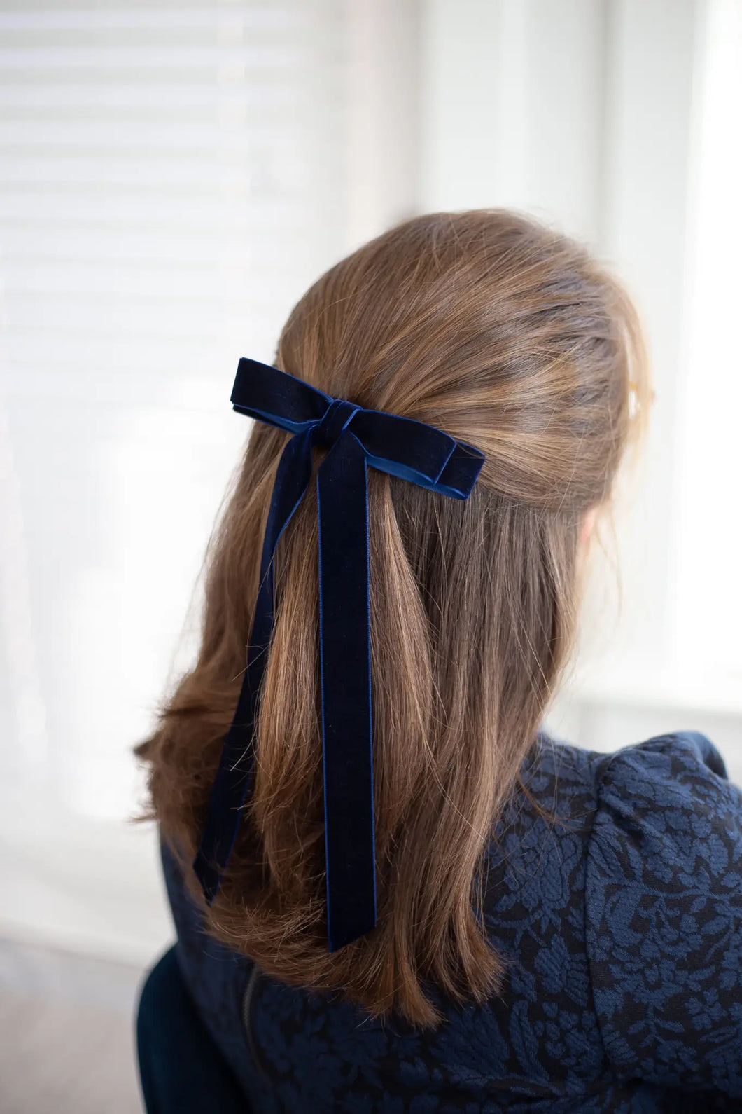 Navy Velvet Hair Bow