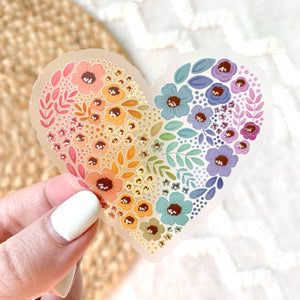 Clear Floral Heart Pride Sticker 2.75x2.75in