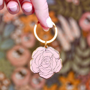 Pink Peony Metal Keychain 2x2in