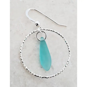 Silver Turquoise Sea Glass Earrings